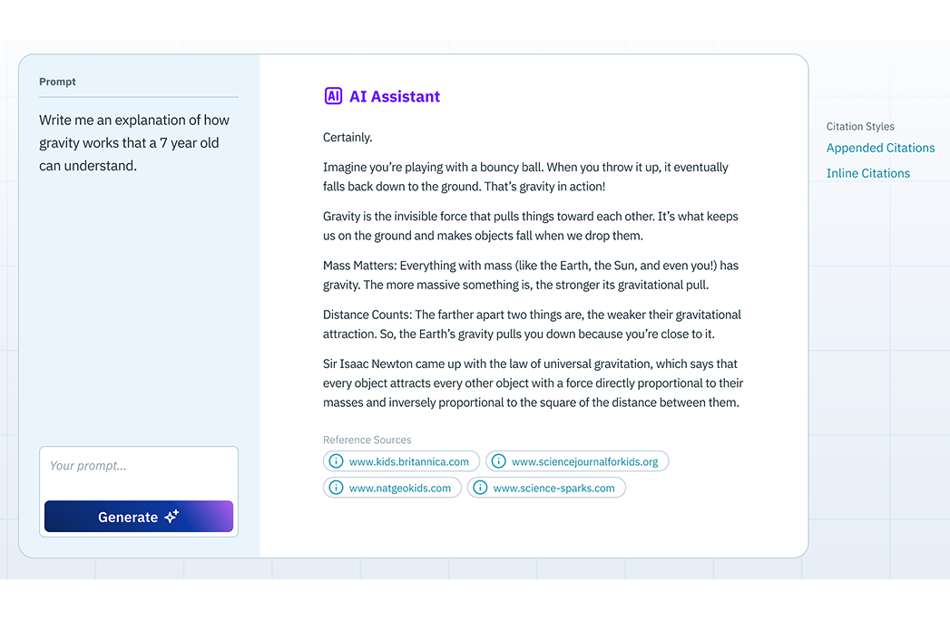 Appended citations concept: a source link at the bottom of the answer