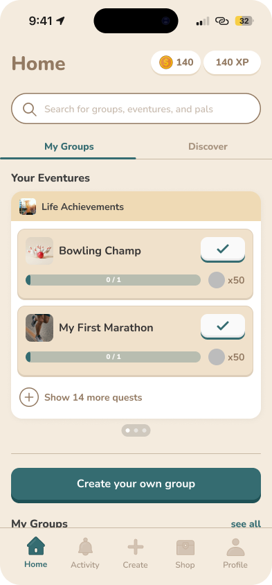 Redesigned Home (My Groups) screen