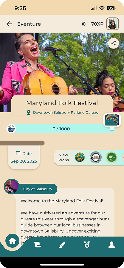 Original Eventure profile screen